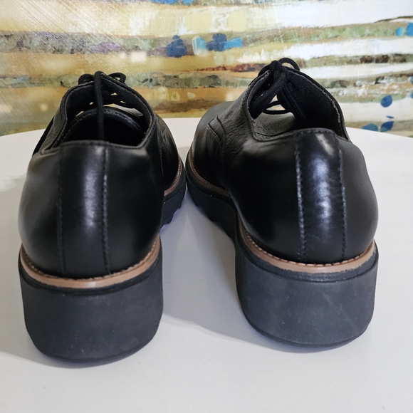 Clarks SHARON RAE Lace Up Black Leather Wedge Comfort Oxford Shoes Women's 9.5 - Picture 5 of 16